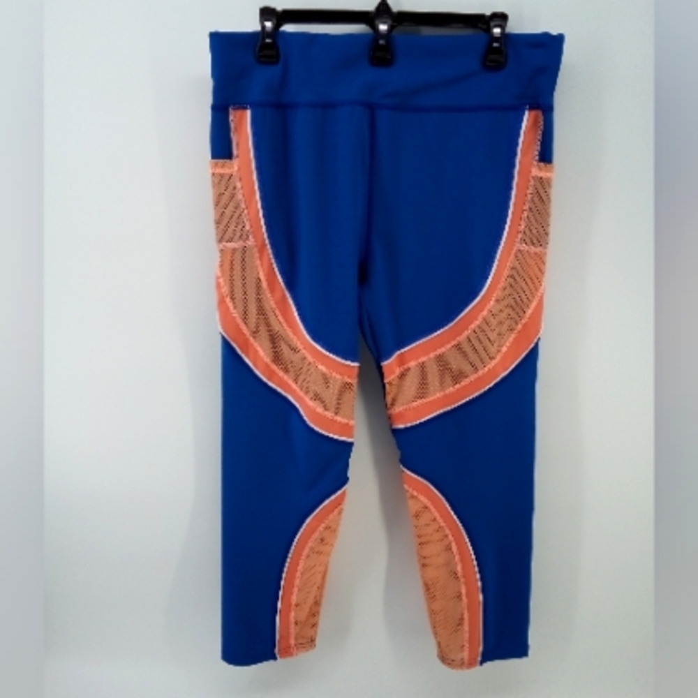 BSP 3X Mesh Blue Orange Work Out Gym Leggings Spandex Blend Plus Size
